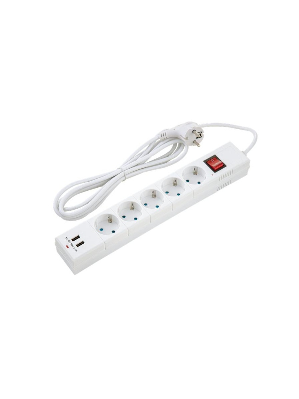 Фильтр сетевой 5х3м с/з со шторками ПВС 3 IP075 2USB 2200Вт 10А бел. Duwi 32592 5