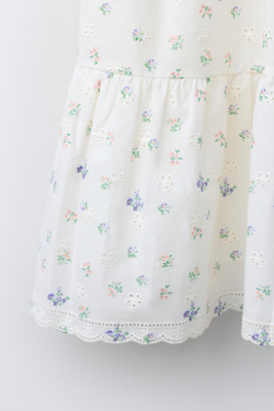 ZARA ПЛАТЬЕ ИЗ ШИТЬЯ С КРУЖЕВОМ, ЭКРЮ