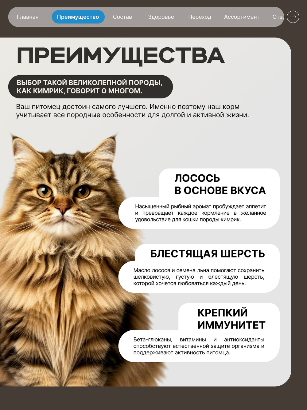 Корм сухой для взрослых кошек породы Кимрик, с лососем, 5 кг, QUATTRO