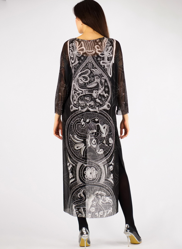 Платье-туника из сетки "Сны белого камня. Птицы", по мотивам коллекции Сны белого камня