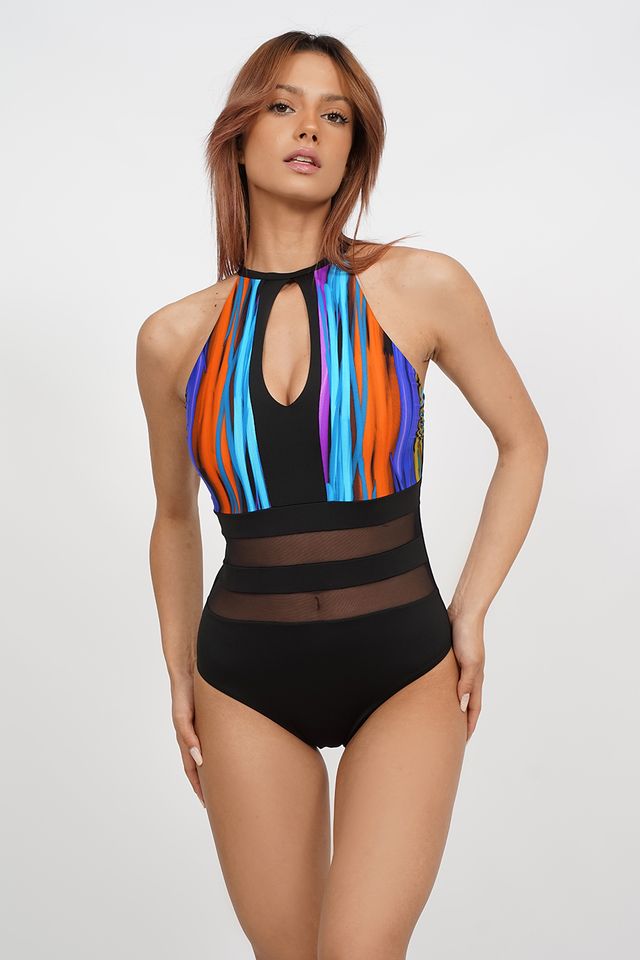 Слитный купальник с сетчатыми вставками Simphony of Colours