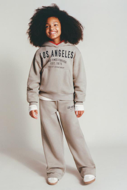 ZARA БРЮКИ WIDE LEG ИЗ МЯГКОЙ ТКАНИ С НАДПИСЬЮ, СЕРО-КОРИЧНЕВЫЙ