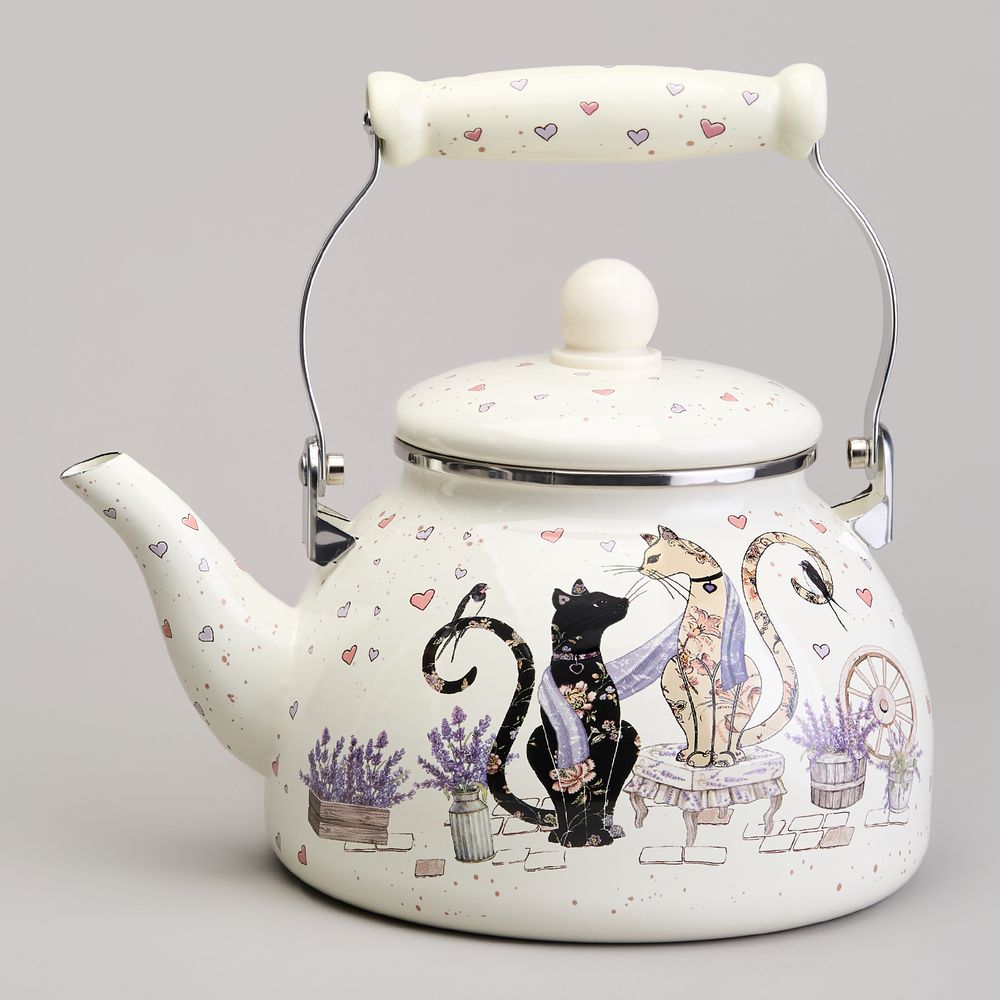 ЧАЙНИК AGNESS ЭМАЛИРОВАННЫЙ СЕРИЯ "LAVENDER CATS", 2,6 Л