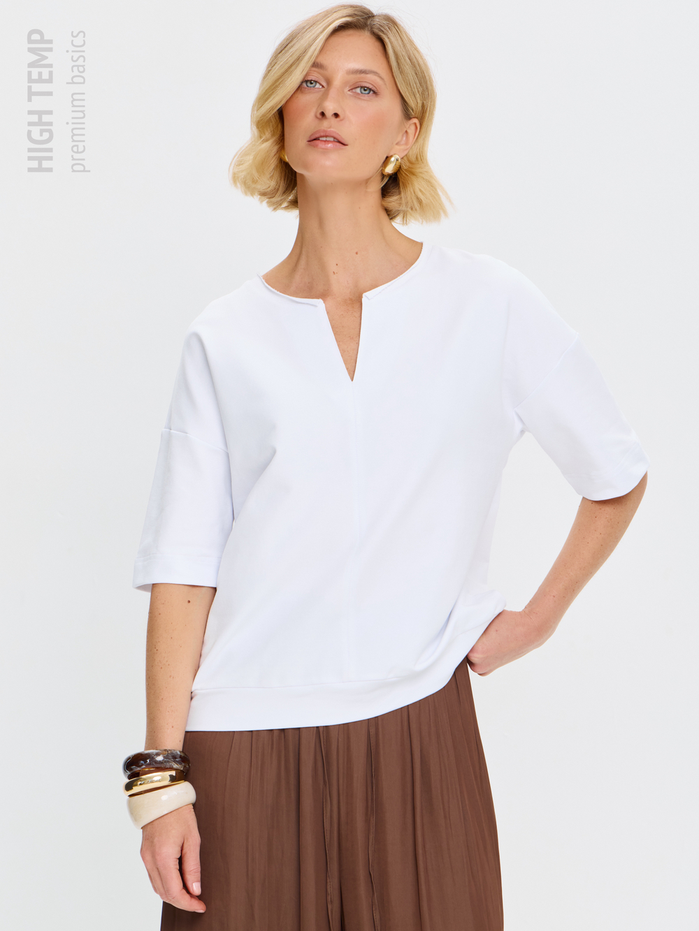 Плотная футболка из футера 2-нитки с V-вырезом HIGH TEMP