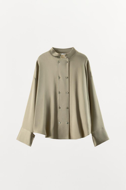 ZARA АТЛАСНАЯ РУБАШКА С ДВУБОРТНОЙ ЗАСТЕЖКОЙ, РЫЖЕВАТО-КОРИЧНЕВЫЙ