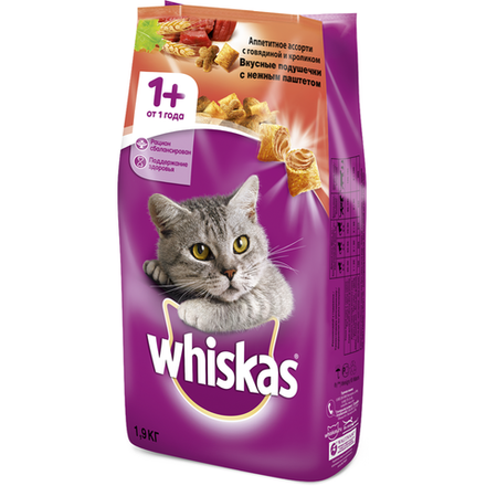 Сухой корм для кошек Whiskas говядина и кролик 1.9 кг