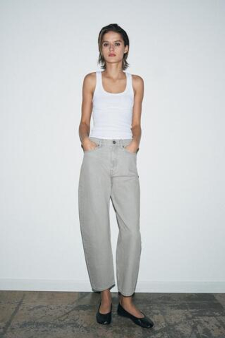 ZARA ЗАУЖЕННЫЕ ДЖИНСЫ СО СРЕДНЕЙ ПОСАДКОЙ — ZW COLLECTION, СЕРЫЙ