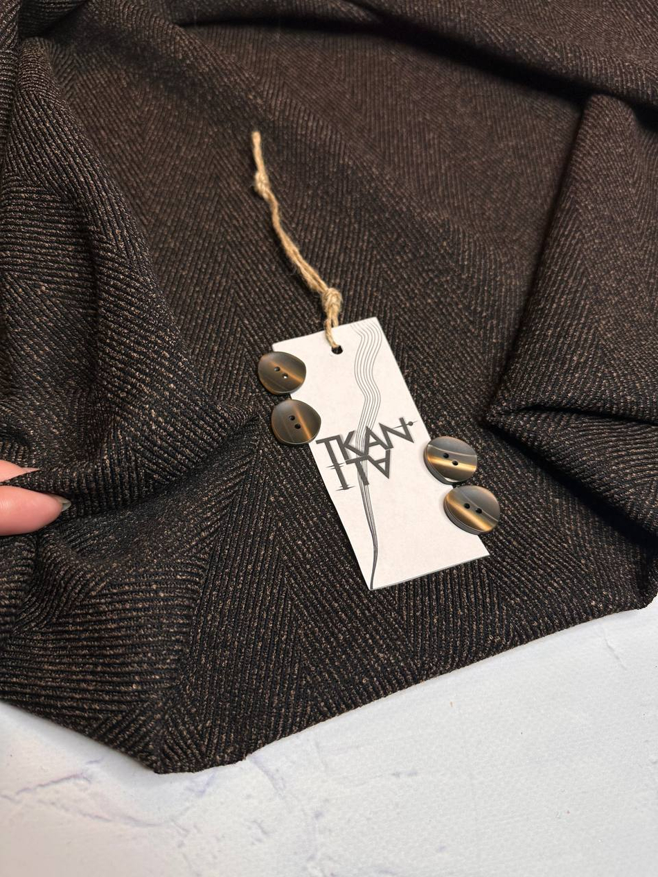 Костюмно-плательный смесовый твид букле (Piacenza, 55%шерсть/11%полиамид/34%вискоза, Темный мускат с золотой пылью/крупная елочка, 152, 336 гр/м2)