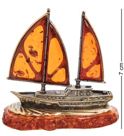 Народные промыслы AM-3013 Фигурка «Корабль Попутный ветер» (латунь, янтарь)
