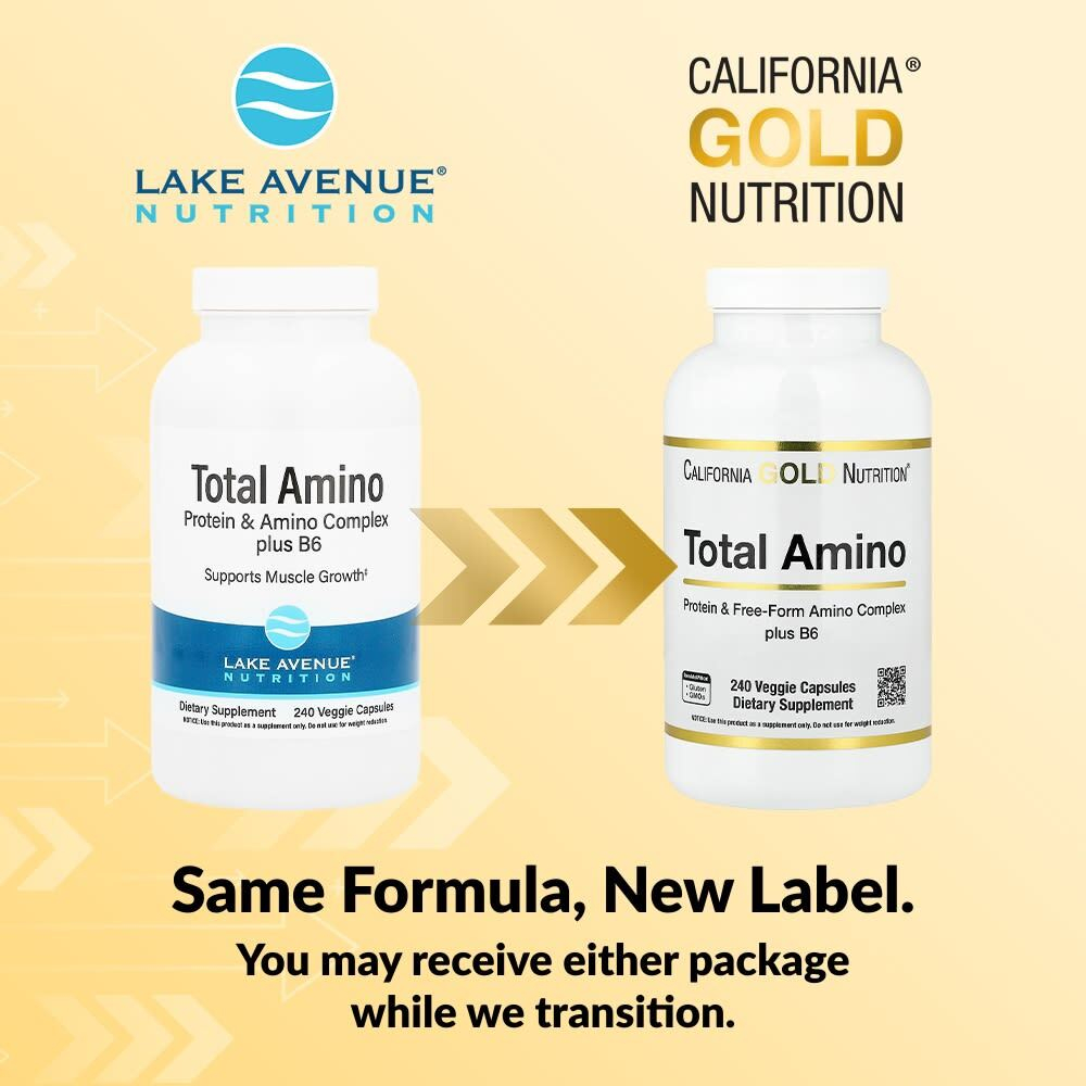 California Gold Nutrition, Total Amino с витамином B6 и смесью 20 аминокислот, 240 вегетарианских капсул