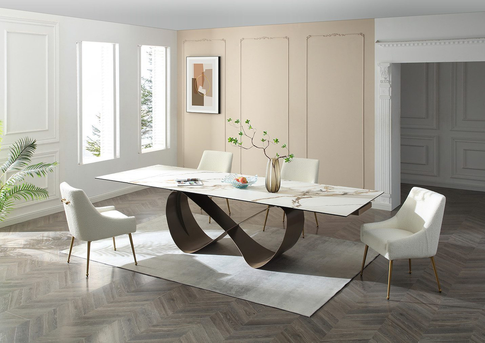 Стол DT9305CI (200-300) белый керамика KL-188/золотая пудра