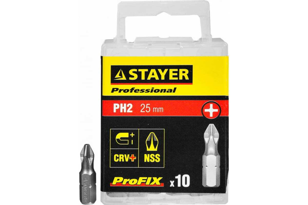 Биты PROFESSIONAL ProFix Phillips (10 шт; 25 мм; PH2; 1/4") STAYER 26201-2-25-10_z01