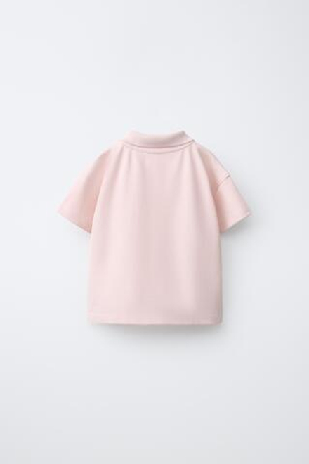 ZARA ПОЛО ПИКЕ С ЦВЕТОЧНОЙ ВЫШИВКОЙ, СВЕТЛО-РОЗОВЫЙ
