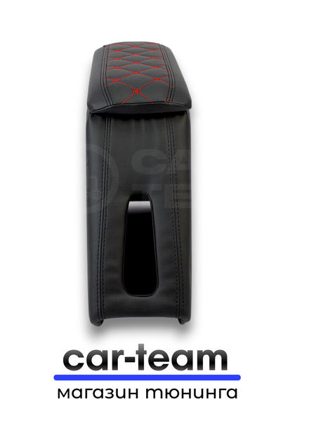 Подлокотник (бар) Лада Гранта, Granta FL, Лада Калина 1-2, Датсун из экокожи с узором - красный ромбик "Аламар"