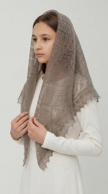 Оренбургский пуховый платок-паутинка А80-03 серый