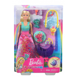 Barbie Dreamtopia - сказочная детская кукла-принцесса, драконы и щенок + аксессуары GJK51