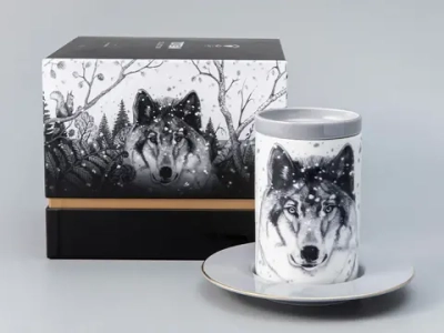 Бокал с блюдцем Тотем в подарочной упаковке, рисунок Волк, арт. 81.28374.00.1