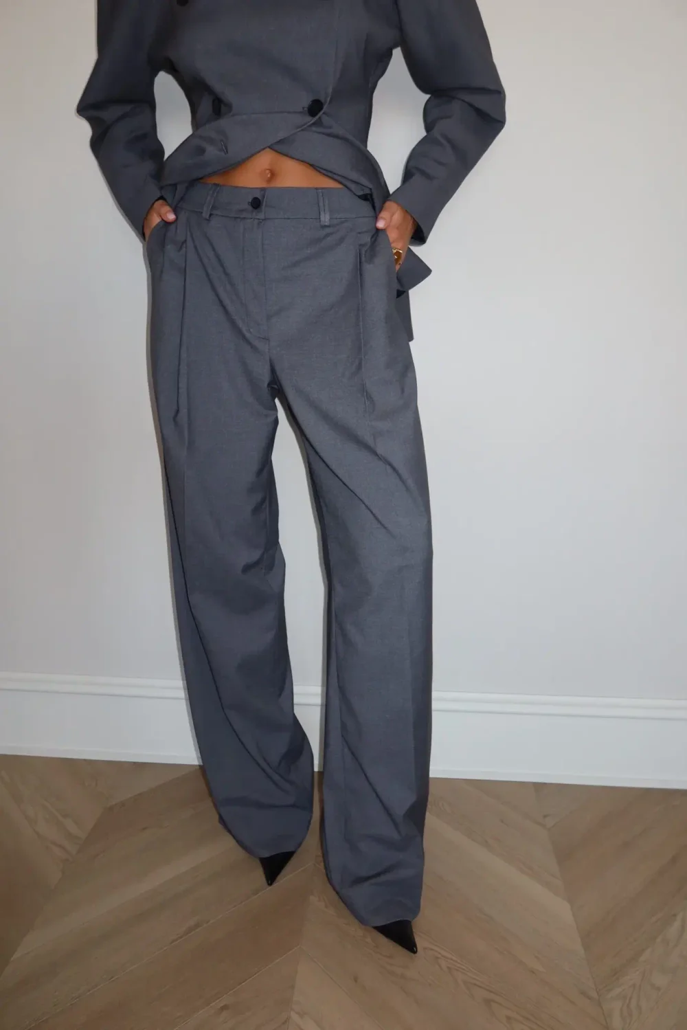 Брюки палаццо на средней посадке, Серый