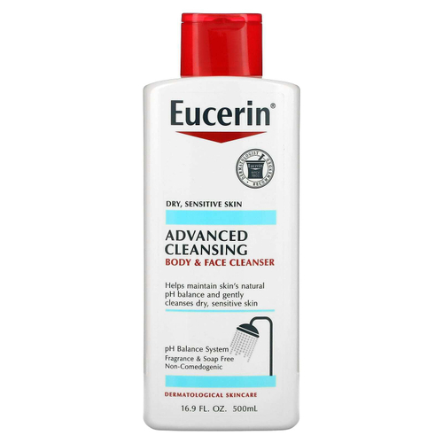 Eucerin, Advanced Cleansing, очищающее средство для тела и лица, без отдушек, 500 мл (16,9 жидких унций)