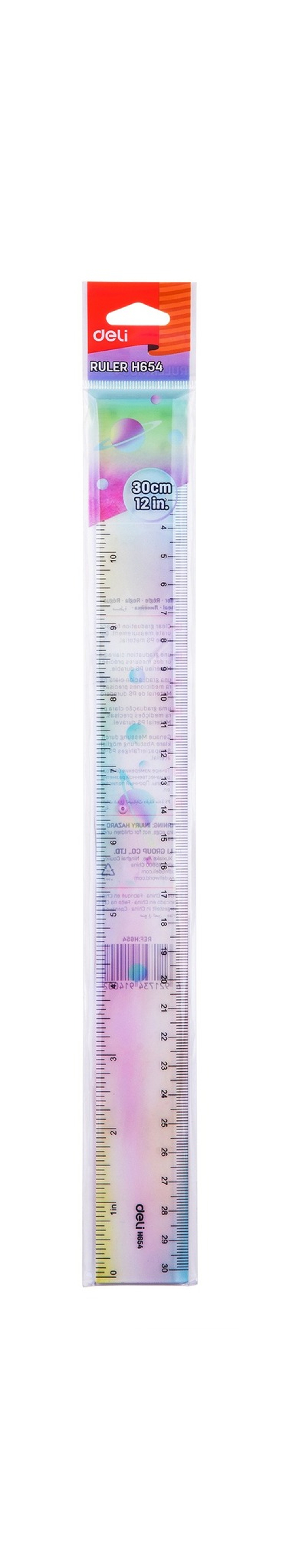 Линейка 30 см Deli пластик ассорти EH654