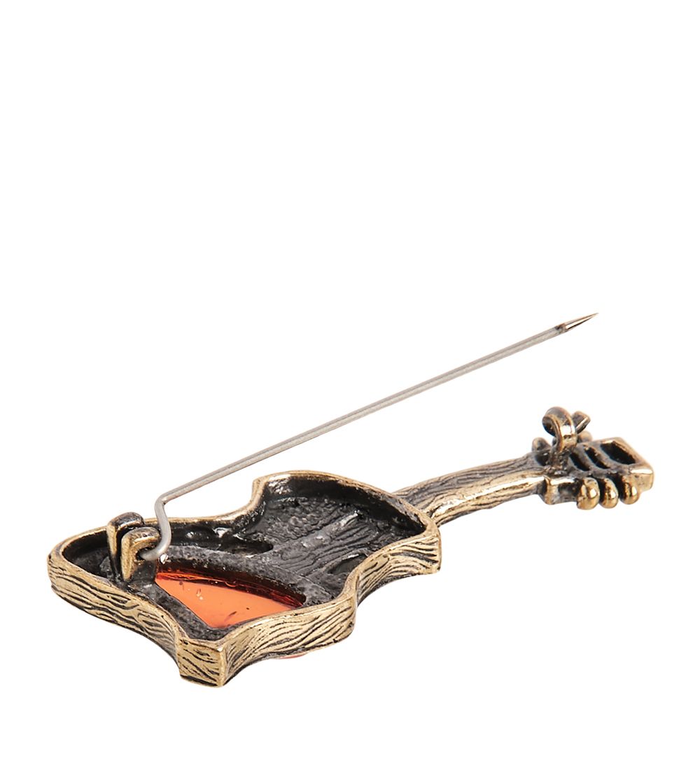 AM- 691 Брошь «Гитара» (латунь, янтарь)