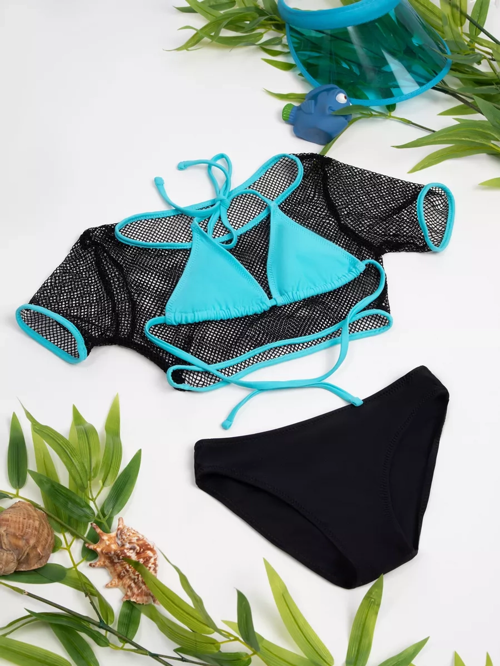 купальник раздельный 3 в 1 топ кроп парео и трусы