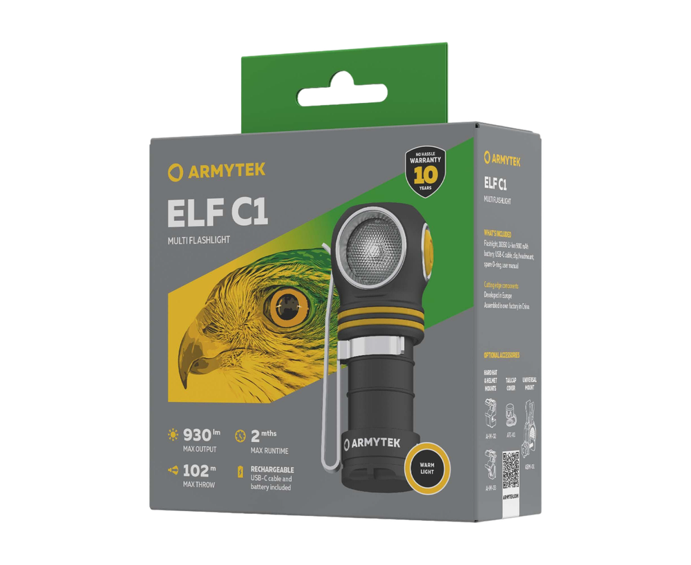 Мультифонарь светодиодный Armytek Elf C1 USB-C, 930 лм, теплый свет, аккумулятор