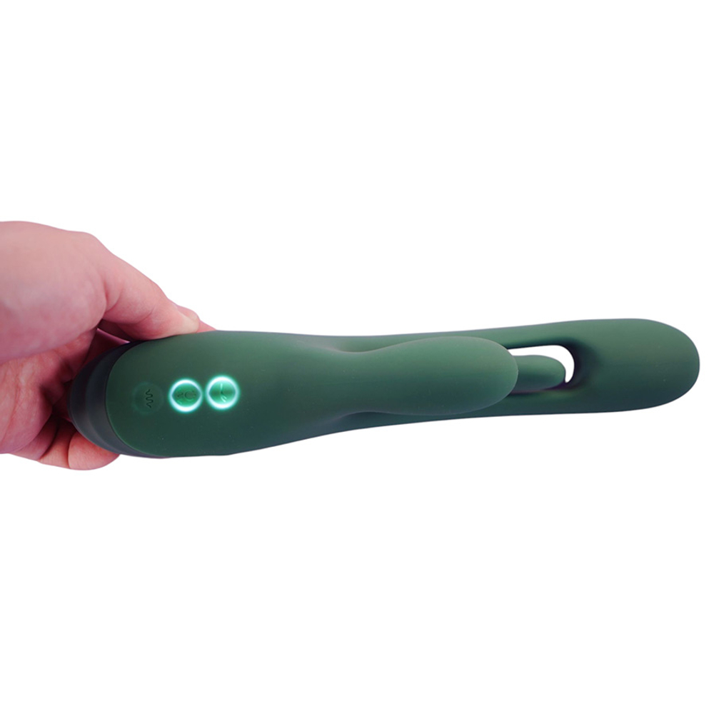 Зеленый вибратор-кролик 26см с подвижным язычком Amovibe Zenora Rabbit Vibrator Green