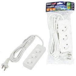 S-CU3-3 WHITE Удлинитель серии Ultra. шнур 3м.. 3 гнезда. 10A. б-з. Белый. TM Uniel