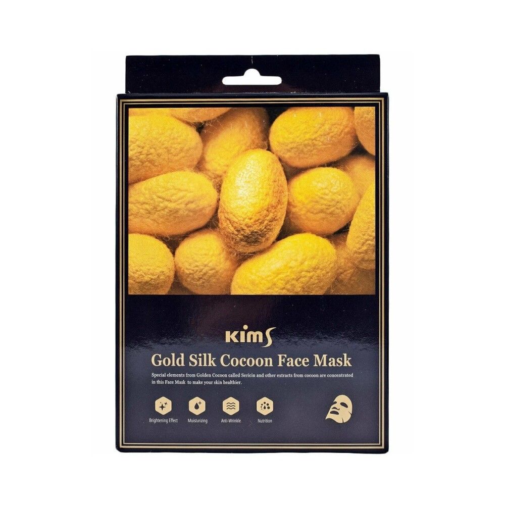 Kims Gold Silk Cocoon Face Mask Антивозрастная маска для лица с протеинами кокона шелкопряда, набор из 5 шт по 30 мл