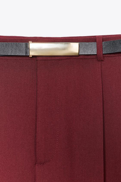 ZARA ПРЯМЫЕ БРЮКИ С ВЫСОКОЙ ПОСАДКОЙ, ГРАНАТОВЫЙ