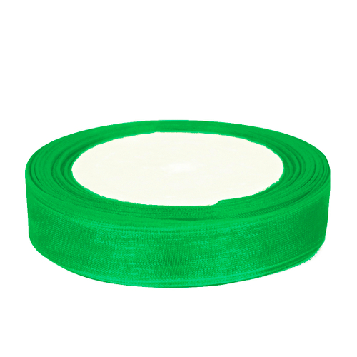 Лента декоративная (2,5 см*22,85 м) Органза, Зеленый, 1 шт.