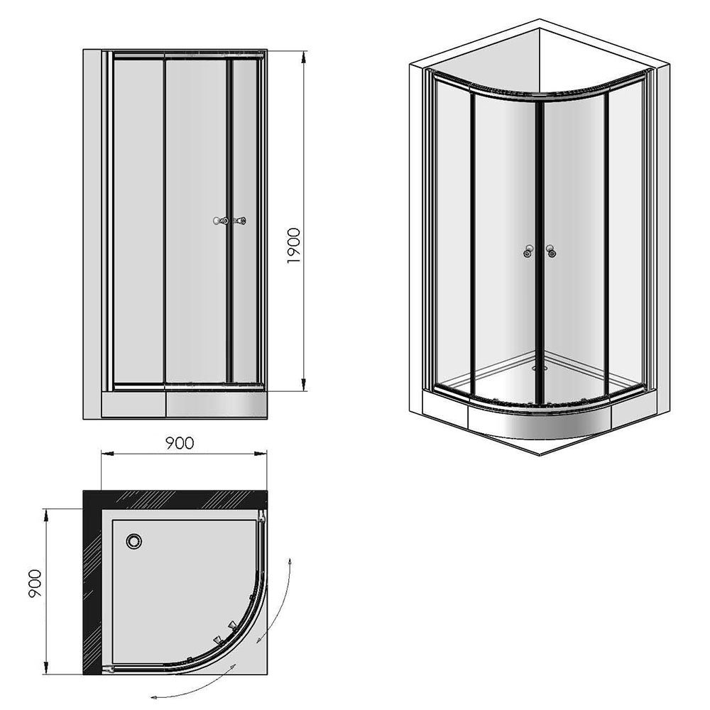 Душевое ограждение GALLERY, 90x90x190, профиль хром, стекло матовое, ST-GALL0909-NMTCR
