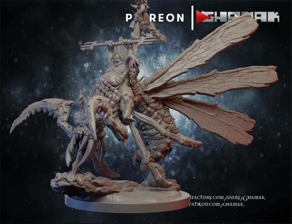 Grand Alliance Chaos Maggotkin of Nurgle Pusgoyle Blightlord Лорд с двойным трезубцем на Чумной мухе миниатюра для dnd, днд, pathfinder, фентези, Настольная игра, НРИ, Варгейм, РПГ