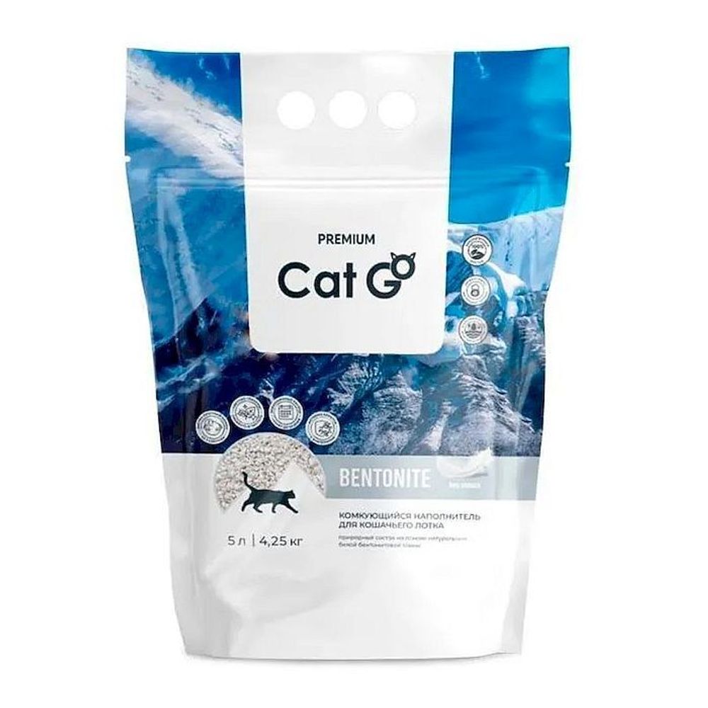 Наполнитель для кошачьего туалета Cat Go BENTONITE Комкующийся, Пакет 5 л