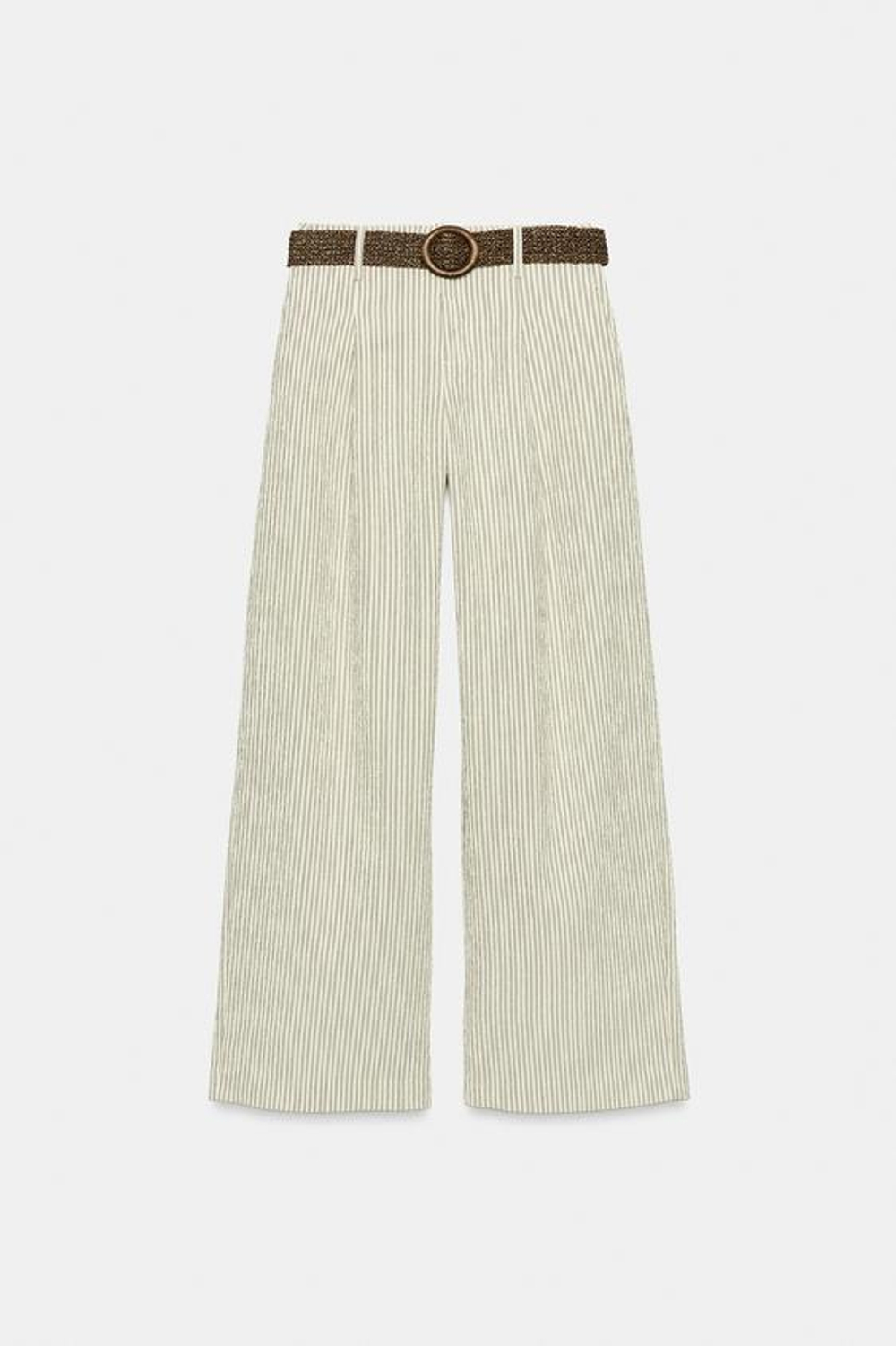 ZARA ШИРОКИЕ БРЮКИ В ПОЛОСКУ С ПОЯСОМ, ЭКРЮ