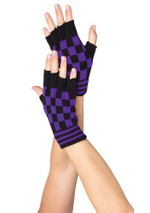 Клетчатые перчатки с открытыми пальчиками (Цвет: черный с красным)