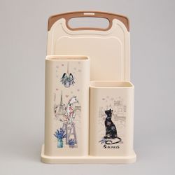 НАБОР AGNESS ИЗ ПОДСТАВКИ И ДОСКИ, СЕРИЯ "LAVENDER CATS"