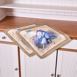 НАБОР САЛФЕТОК ИЗ 2-Х ШТ "СИНИЕ КОТЫ. ЛАВАНДА",40Х40СМ, 100% ХЛОПОК,ТВИЛ, БЕЖ