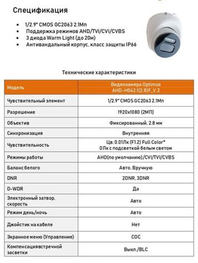 Видеокамера Optimus AHD-H042.1(2.8)F_V.2