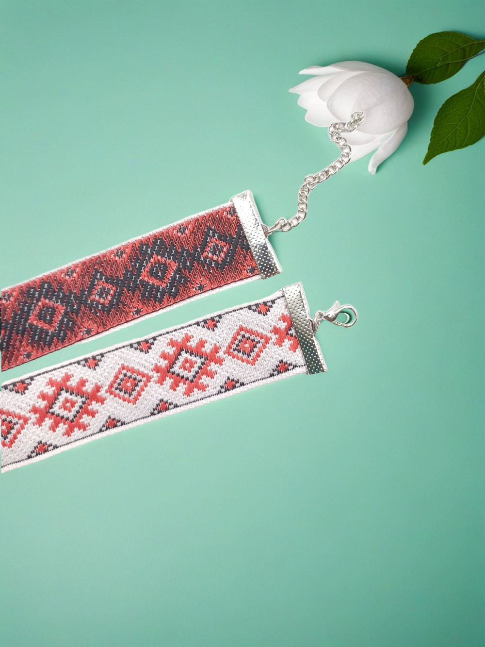 Чокер в славянском стиле Репейник удачи черно-красный 2,5 см