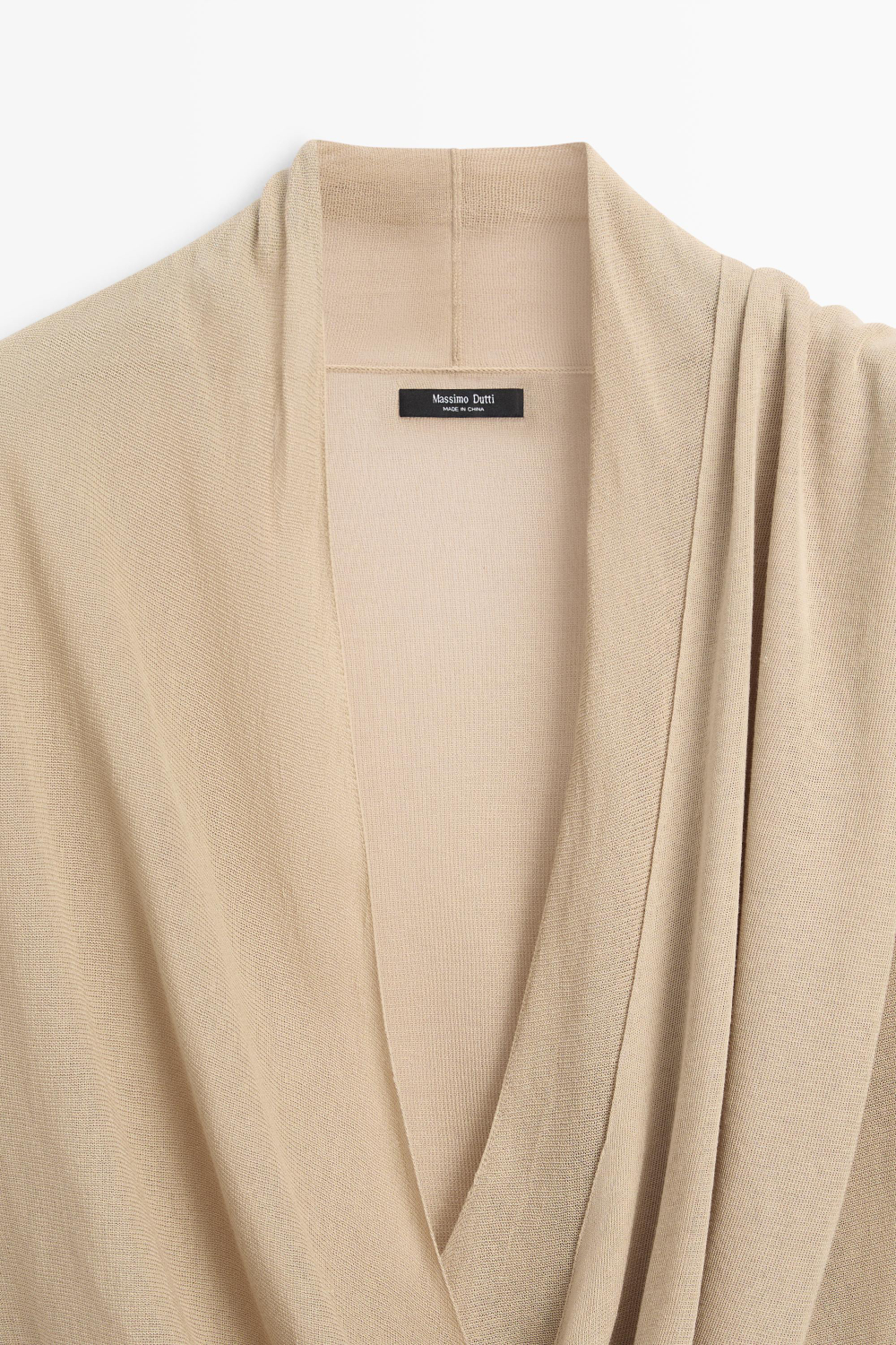 Massimo Dutti Трикотажный кардиган с драпировкой и запахом, песочный