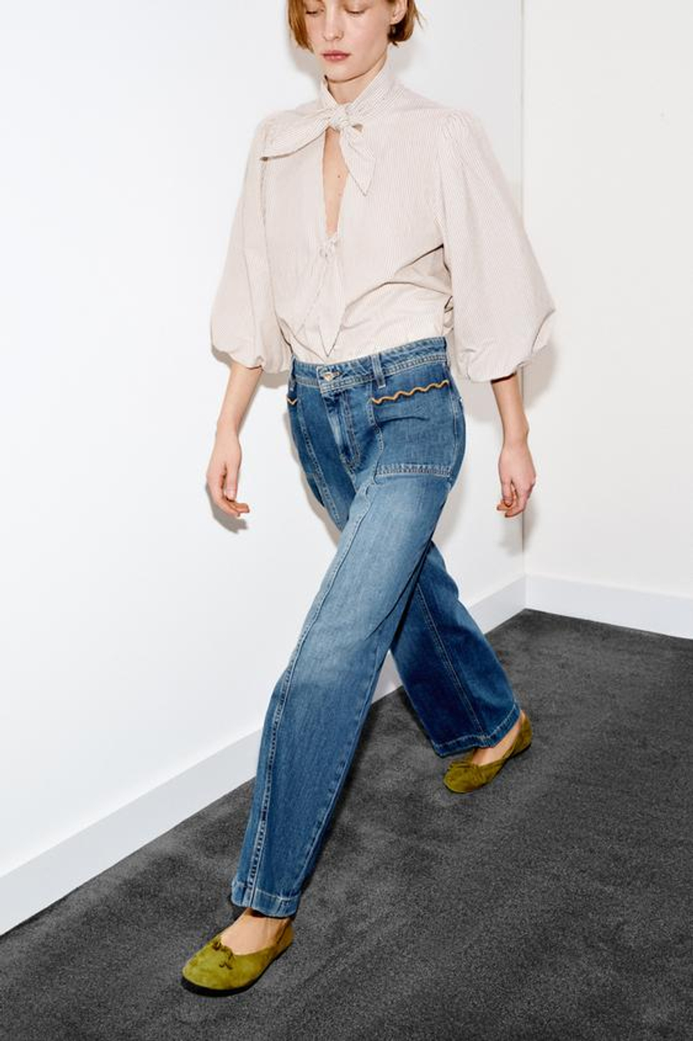 ZARA ДЖИНСЫ Z1975 КЮЛОТЫ С ВЫСОКОЙ ПОСАДКОЙ И ОТСТРОЧКОЙ, СИНИЙ