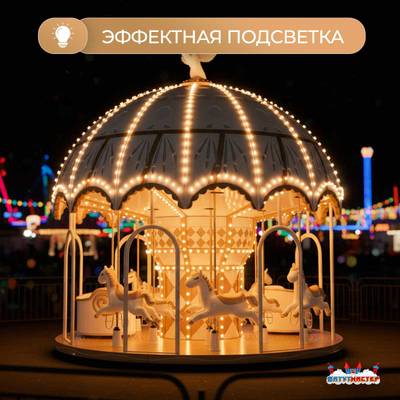 Электрическая свадебная карусель «Белый купол» с LED-подсветкой, 12 мест