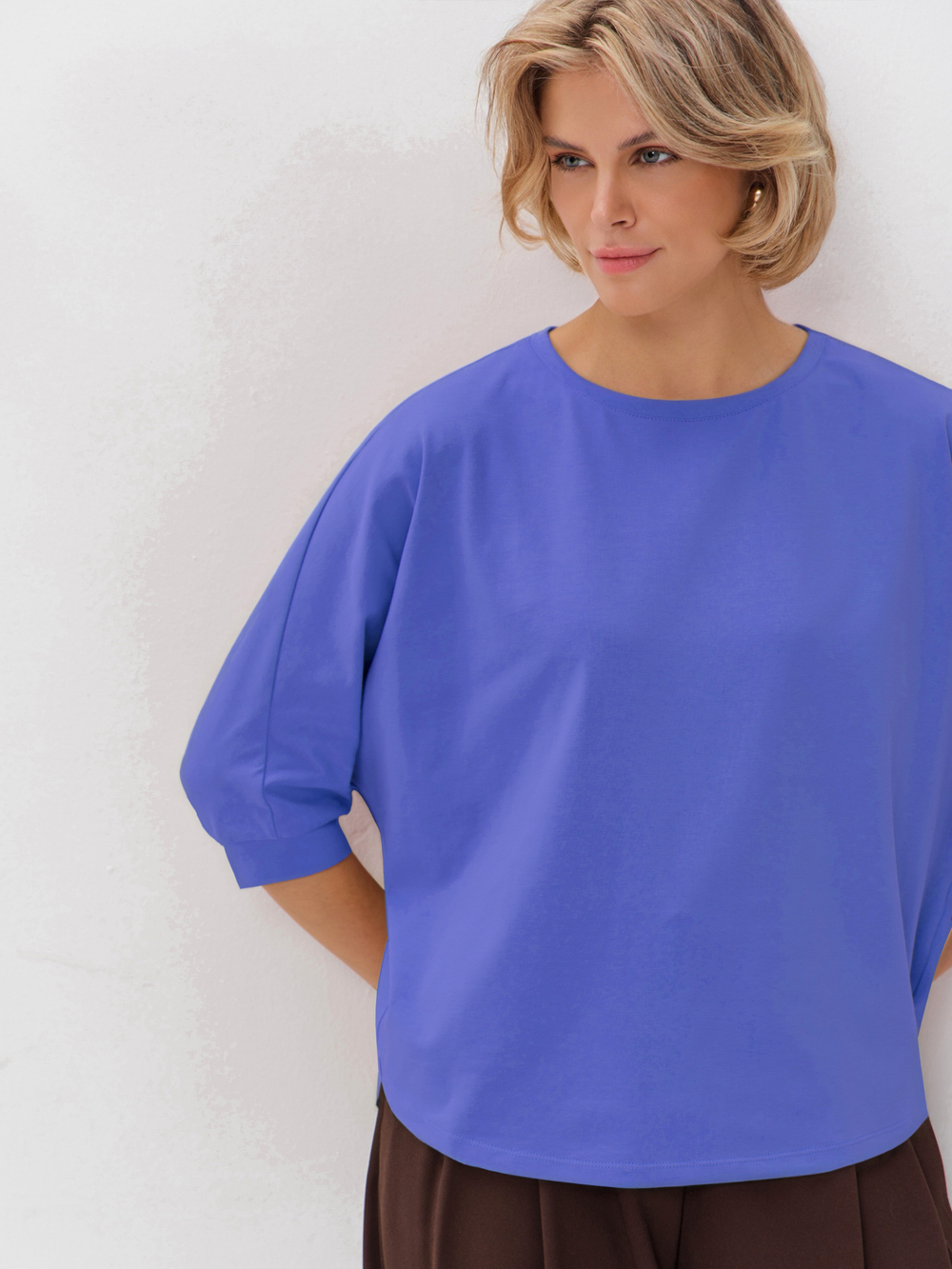 Свободная футболка летучая мышь с рукавом 3/4