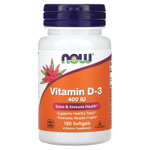 NOW Foods, витамин D3, 400 МЕ, 180 капсул