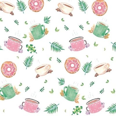 Уютный милый паттерн с кофе, какао, чаем