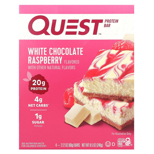 Quest Nutrition, протеиновый батончик, белый шоколад и малина, 4 шт. по 60 г (2,12 унции)