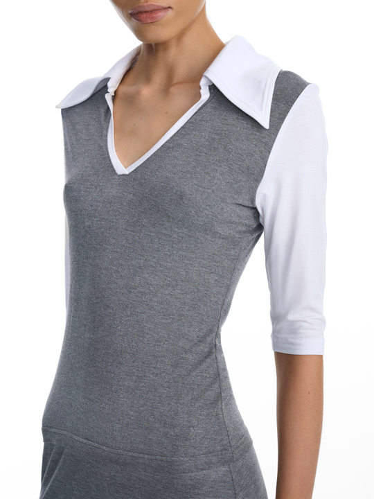 Поло серое с контрастными рукавами