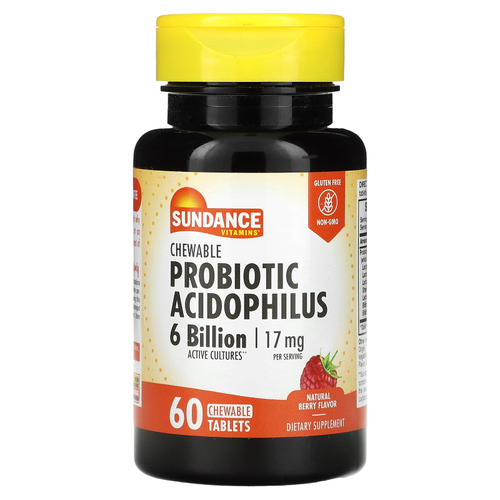 Sundance Vitamins, жевательные ацидофильные пробиотики, со вкусом натуральных ягод, 60 жевательных таблеток (3 млрд бактерий в 1 таблетке)